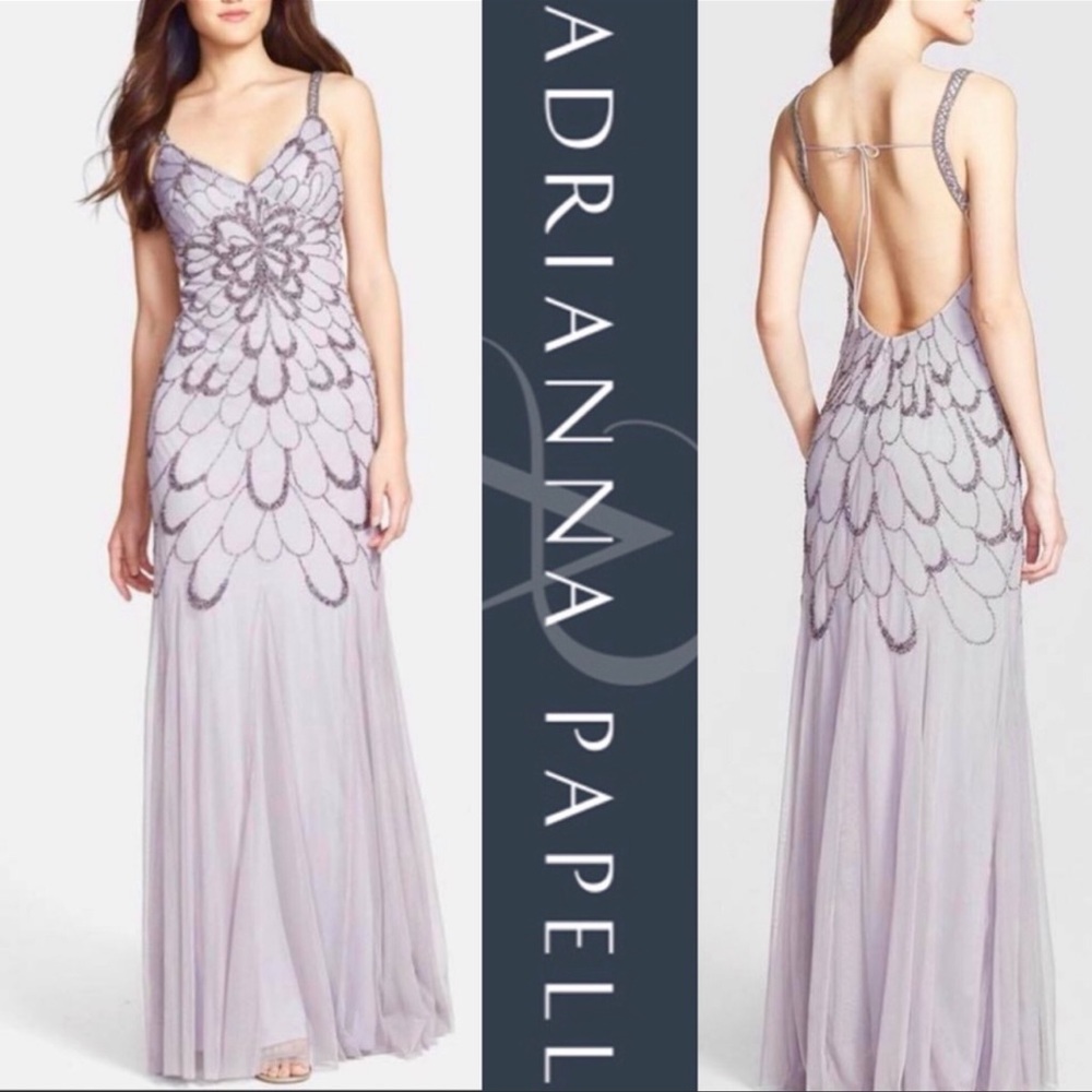 Adrianna Papell Long beaded open back gown dress